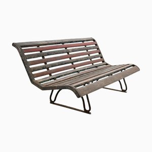 Public Bench in Wood and Patinated Iron