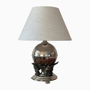 Swedish Art Deco Round Pewter Table Lamp, 1930s