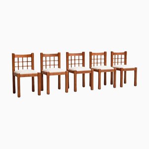 Dining Chairs in Elm in the style of Pierre Chapo, France, 1960s, Set of 5