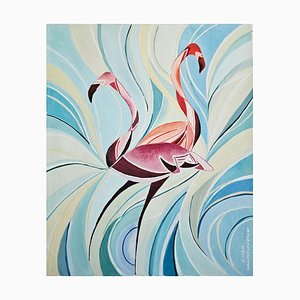 Eter Merkviladze, Flamingos, 2019, Gouache en papel