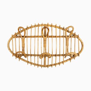 Portemanteau Mural Ovale Mid-Century Artisanal en Bambou et Rotin, Italie, 1960s