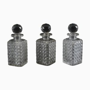 Edwardian Hobnail Cut Crystal Decanters, 1890s, Set of 3