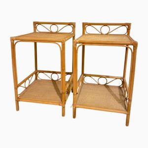 Mid-Century Bamboo & Rattan Bedside Tables with Gallery Tops, Set of 2