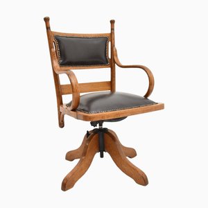 Victorian Bentwood and Leather Swivel Desk Chair, 1890s