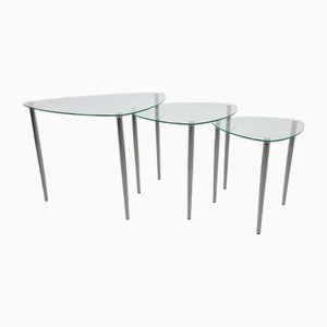 Mid-Century Nesting Tables in Glass and Chrome, Italy, 1960s, Set of 3