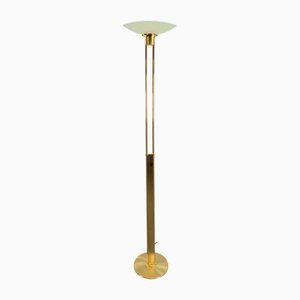 Lampadaire Torchiere Regency Modèle 2517-1-P1 en Laiton et Verre Vénitien de Holtkotter, 1980s