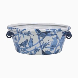 Grand Cache-pot Ovale Blue Perroquet par Quain et quantité