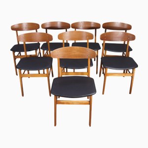 Vintage Dining Chairs in Teak and Beech, 1950s, Set of 8