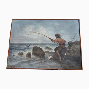 Joseph Suchet, Fisherman on the Marseille Coast, 19th Century, Oil on Canvas