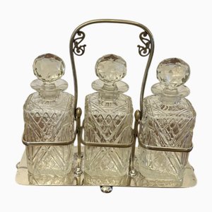 Antiker viktorianischer versilberter Tantalus, 1880er, 4 . Set