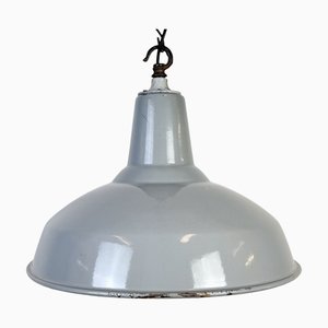 British Industrial Grey Enamel Factory Pendant Lamp, 1960s