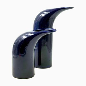 Blaue Space Age Keramikvase, Italien, 1970er, 2er Set
