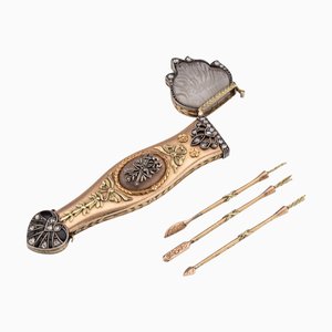Antikes österreichisches Zahnstochergehäuse aus Gold, Diamant & Bergkristall, 19. Jh., 4 . Set