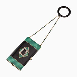 Antique 20th Century Art Deco 14k Gold, Lacquer, Enamel & Diamond Vanity Case, 1920s