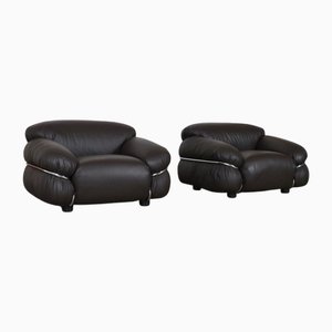 Sesann Sessel aus Cognacfarbenem Leder von Gianfranco Frattini für Cassina, Italien, 1969, 2er Set