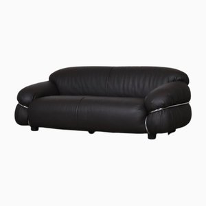 Dark Brown Leather Sesann Two Seater Sofa by Gianfranco Frattini for Cassina, Italy 1969