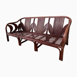 Pencil Reed, Rattan & Bamboo Coastal Palm Leaf Bench from Vivai Del Sud, 1970s
