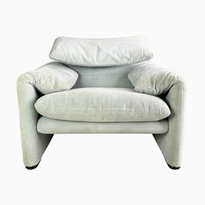 Turquoise Fabric Maralunga Armchair by Vico Magistretti for Cassina, 1990s