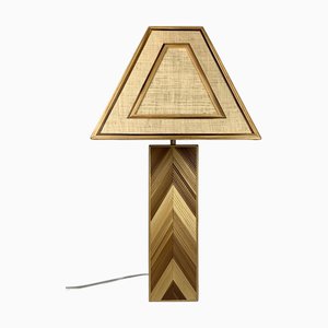 Lampe de Bureau Coastal Mid-Century Pencil Reed, Rotin, Bambou et Laiton, 1970s