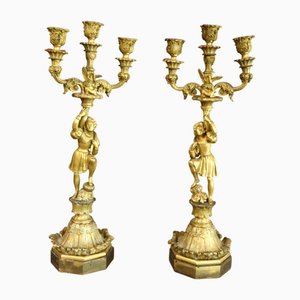 Candélabre 19ème Siècle en Bronze Doré, Set de 2