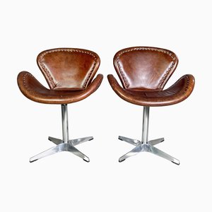 Set of Brancaster Swivel Leather Accent Swan Chairs from Acme