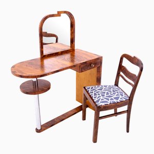 Art Deco Frisiertisch mit Stuhl, Polen, 1950er, 2er Set