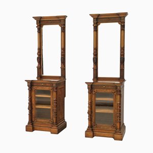 Burr Walnut, Amboyna & Parcel Gilt Cabinets with Mirrors from Gillows, Set of 2