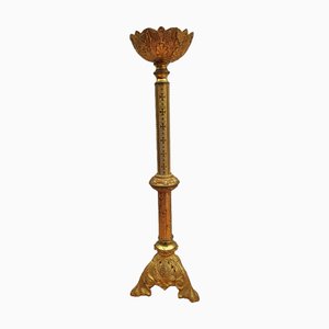 Large Religious Candlestick in Gilt Bronze, 19th Century