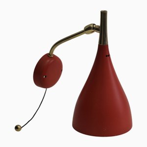 Mid-Century Brass and Red Adjustable Wall Lamp by Louis Kalff for Cosack, 1950s