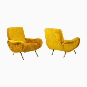Yellow and Gilded Brass Chairs by Marco Zanuso for Artflex, 1950s