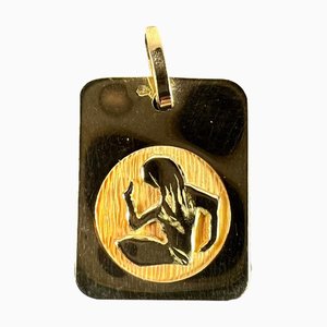 Colgante de medalla con dije del signo del zodiaco Virgo francés en oro amarillo de 18 k, años 80