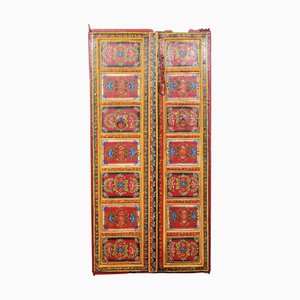 Portes en Teck Peintes à la Main, Inde, 19ème Siècle, Set de 2