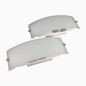 Sconces in Frosted Glass and Metal from Keria, France, 1990s, Set of 2