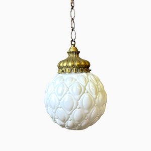 Regency Style White Milk Glass Hanging Lamp, 1960s