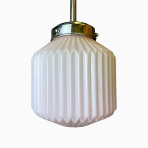 Art Deco Style Pink Ribbed Glass Hanging Lamp for Living Room or Hall, 1960s