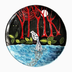 Painted Plate by Giuseppe Mazzotti for Albisola, Italy, 1970s