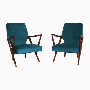 Poltrone in noce e tessuto di Giuseppe Scapinelli, anni '50, set di 2