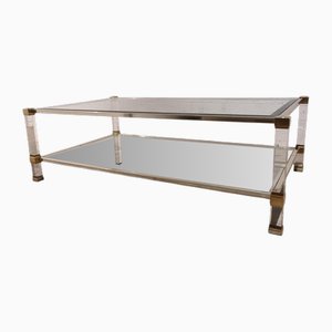 Rectangular 2-Tiered Coffee Table in Acrylic Glass and Brass by Pierre Vandel, 1970s