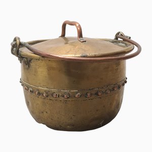 Antique Brass and Copper Kettle, 1800s