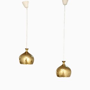 Lampade a sospensione Löken in ottone di Helge Zimdal per Falkenbergs, Svezia, anni '60, set di 2