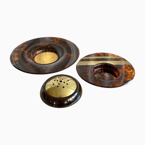 Centres de Table Mid-Century en Verre Acrylique et Laiton par Guzzini, Italie, 1970s, Set de 3