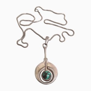 Silver Pendant with Malachite, 1980s-1990s