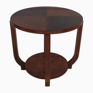 Art Deco Walnut Coffee Table with Curved Legs and Ebonized Segmented Top, 1930s