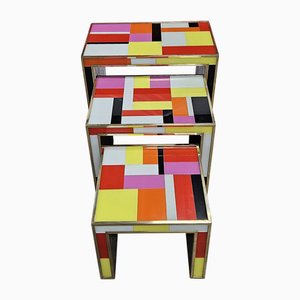 Glass Nesting Tables, 1980s, Set of 3