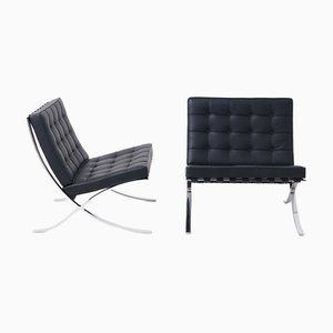Chaises Barcelona en Cuir Noir par Mies Van Der Rohe pour Knoll, 2010s, Set de 2