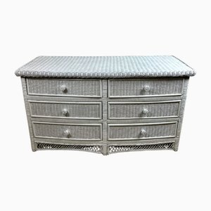 Curved Chest of Drawers in White Woven Rattan, 1980s