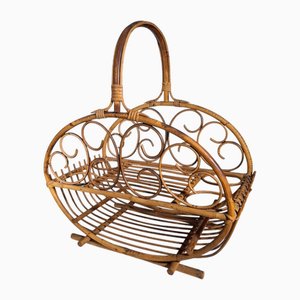 Rattan and Bamboo Magazine Rack in the style of Franco Albini, 1960s