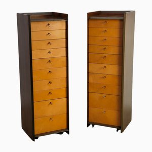 Leather and Walnut Artona Chest of Drawers attributed to Afra & Tobia Scarpa for Maxalto, 1970s, Set of 2