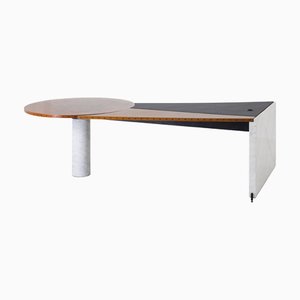 Desk in Carrara Marble & Burl Wood, Italy, 1980s