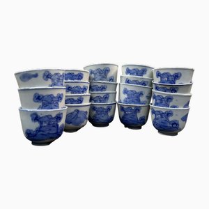 Edo Hand-Painted Yunomi Tea Cups, Japan, Set of 18